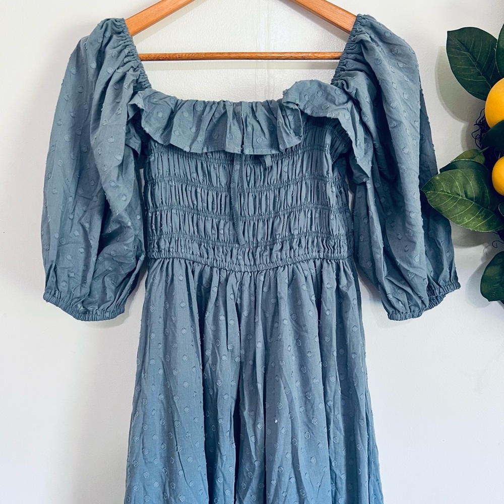 Boho cotton ruffle square neck midi dress